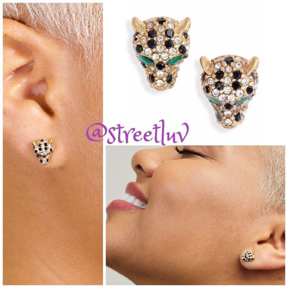 Stella & Dot Roar Tiger Earrings Crystal Studs Green Eyes Retired Rare - Picture 1 of 8